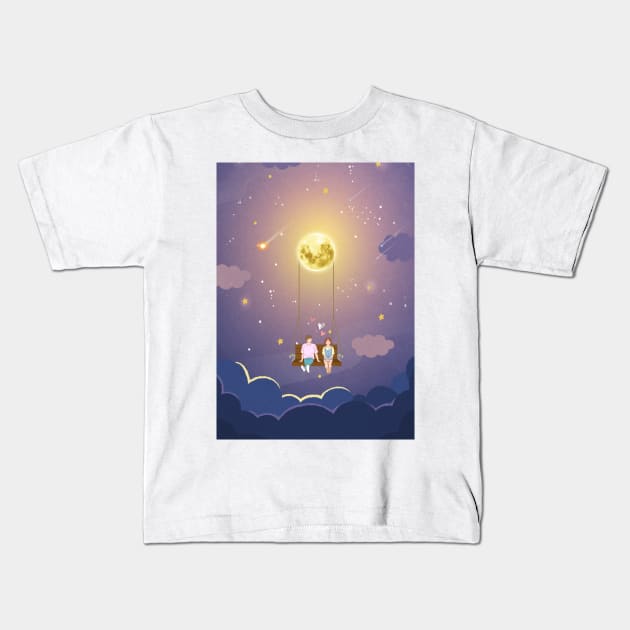 Moon swing couple Kids T-Shirt by FullMoon